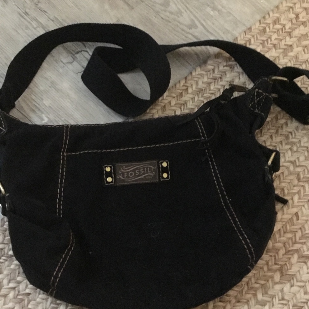 Fossil Black Canvas Crossbody Bag